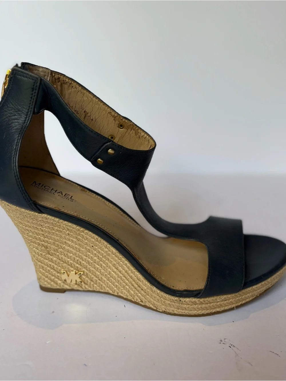 Michael Kors Blue Leather Wedge Espadrille Sandals - Women's Size 9 1/2M T-strap